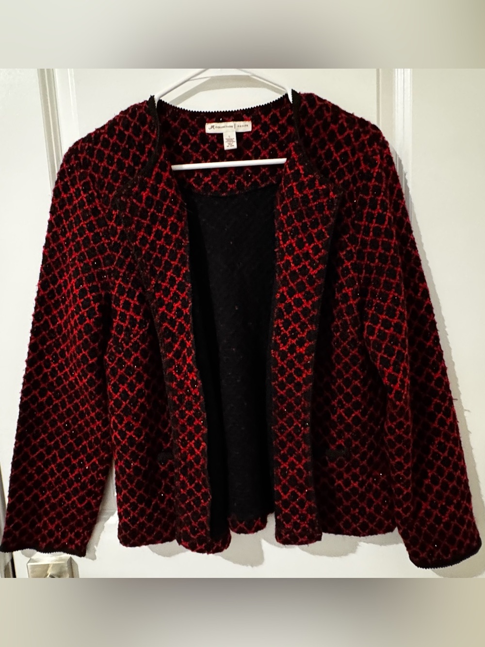 JM Collection Red and Black Knit Open Cardigan